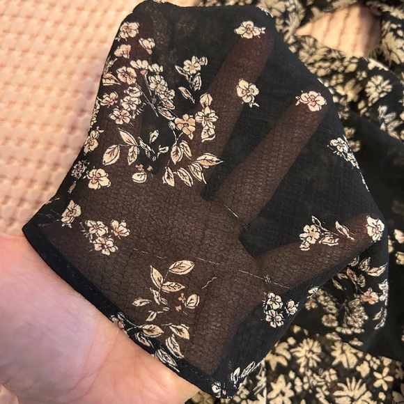 Free People “Serena” Black and Neutral Floral Print Sheer Top Size Large - Picture 11 of 12